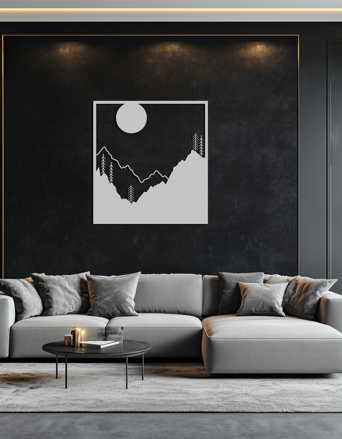 Load image into Gallery viewer, Moonlit Mountain Landscape Metal Wall Art – Modern Square Forest Scene Silhouette for Rustic Nature Decor- KAF346