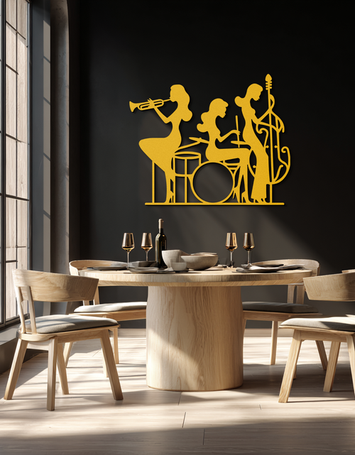 Load image into Gallery viewer, Jazz Trio Women Metal Wall Art – Musical Female Silhouette Band Playing Instruments in Black Steel- KAF349