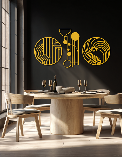 Load image into Gallery viewer, Abstract Geometric Trio Metal Wall Art – Modern Circle and Line Patterned Minimalist Steel Decor Set- KAF351