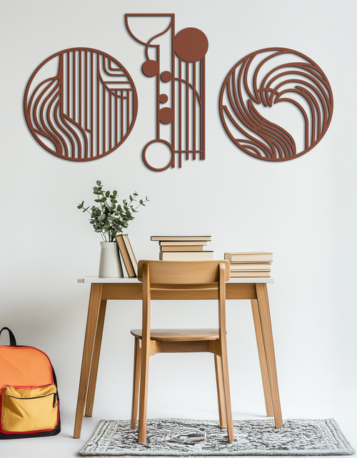 Load image into Gallery viewer, Abstract Geometric Trio Metal Wall Art – Modern Circle and Line Patterned Minimalist Steel Decor Set- KAF351