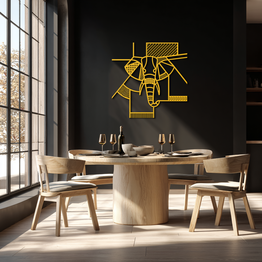 Geometric Elephant Metal Wall Art – Abstract Safari Animal Silhouette for Modern Interiors- KAF353