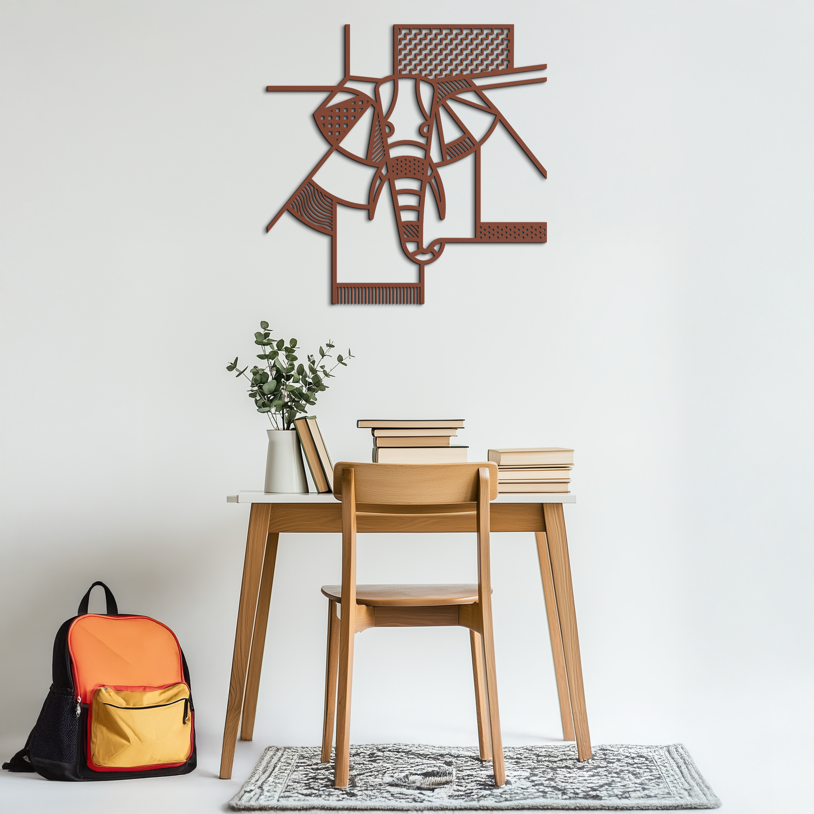 Geometric Elephant Metal Wall Art – Abstract Safari Animal Silhouette for Modern Interiors- KAF353