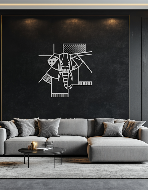 Load image into Gallery viewer, Geometric Elephant Metal Wall Art – Abstract Safari Animal Silhouette for Modern Interiors- KAF353