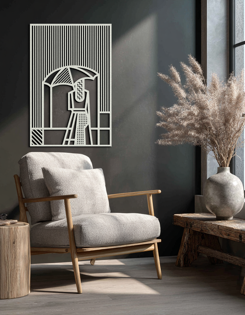 Load image into Gallery viewer, Woman with Umbrella Abstract Metal Wall Art – Modern Rainy Day Silhouette Steel Decor- KAF354