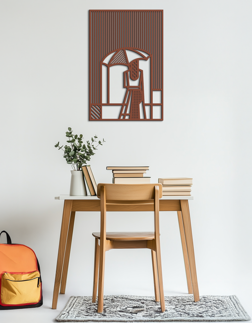 Load image into Gallery viewer, Woman with Umbrella Abstract Metal Wall Art – Modern Rainy Day Silhouette Steel Decor- KAF354