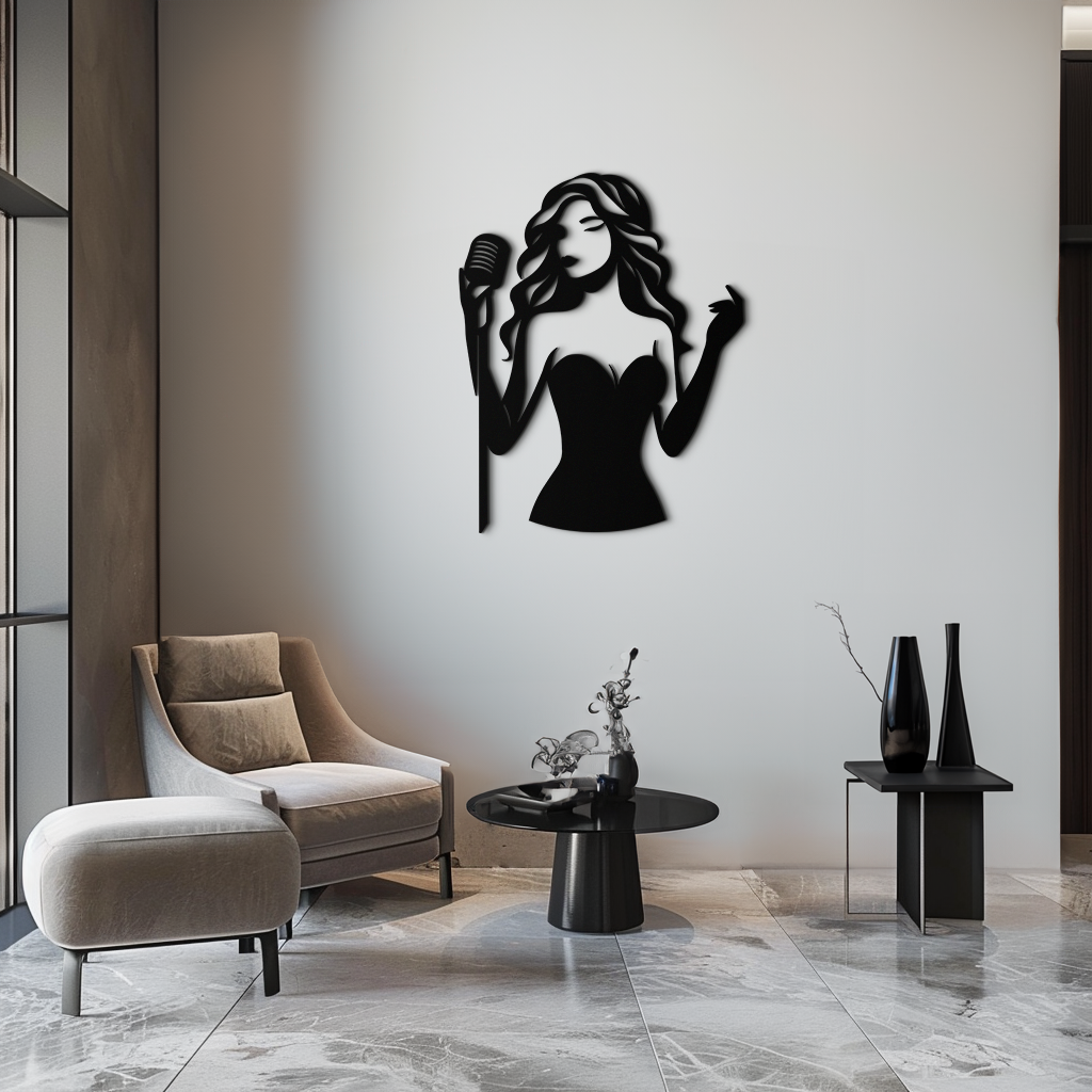 Jazz Singer Silhouette Metal Wall Art - Elegant Female Vocalist Decor - KAF355