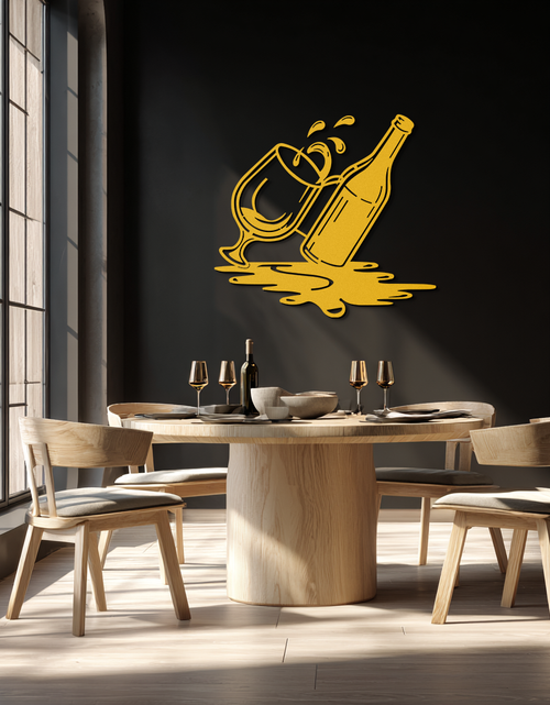 Load image into Gallery viewer, Wine Bottle and Glass Metal Wall Art – Modern Bar Decor with Splash Effect for Kitchen or Lounge Spaces- KAF356
