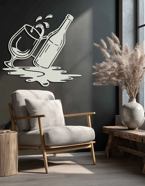 Load image into Gallery viewer, Wine Bottle and Glass Metal Wall Art – Modern Bar Decor with Splash Effect for Kitchen or Lounge Spaces- KAF356
