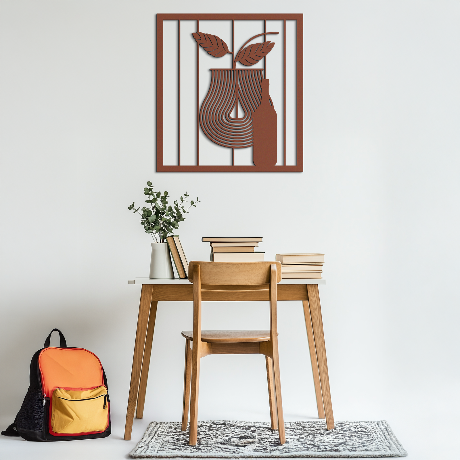 Bottle and Leaf Metal Wall Art – Modern Abstract Home Decor for Kitchen or Dining Room- KAF358