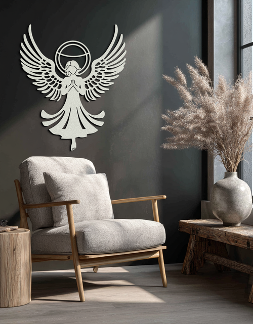 Load image into Gallery viewer, Guardian Angel Metal Wall Art – Spiritual Angel Silhouette with Halo for Home Blessing Decor- KAF359