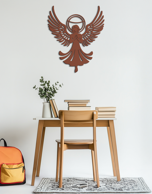 Load image into Gallery viewer, Guardian Angel Metal Wall Art – Spiritual Angel Silhouette with Halo for Home Blessing Decor- KAF359