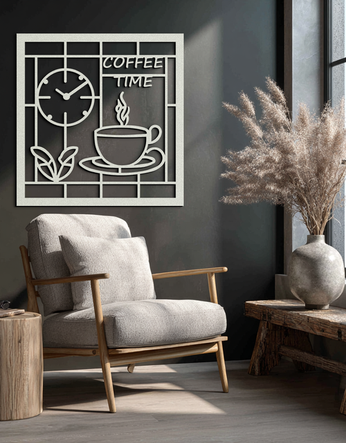 Load image into Gallery viewer, Coffee Time Metal Wall Art – Coffee Cup and Clock Design for Kitchen and Cafe Decor- KAF360