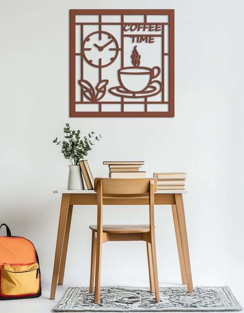 Load image into Gallery viewer, Coffee Time Metal Wall Art – Coffee Cup and Clock Design for Kitchen and Cafe Decor- KAF360