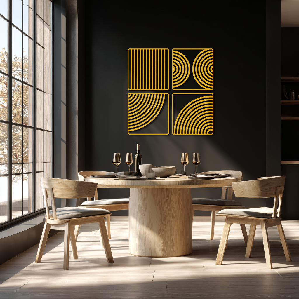 Geometric Pattern Metal Wall Art – 4-Piece Modern Minimalist Steel Decor- KAF363