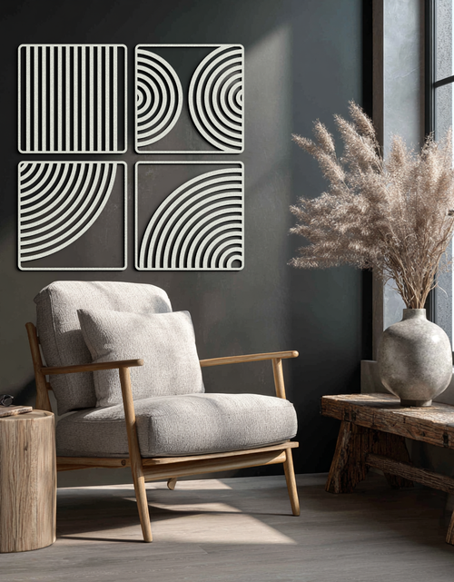Load image into Gallery viewer, Geometric Pattern Metal Wall Art – 4-Piece Modern Minimalist Steel Decor- KAF363