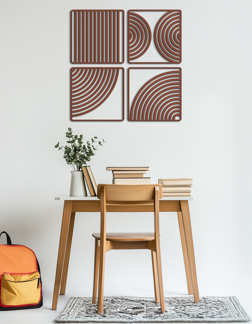 Load image into Gallery viewer, Geometric Pattern Metal Wall Art – 4-Piece Modern Minimalist Steel Decor- KAF363