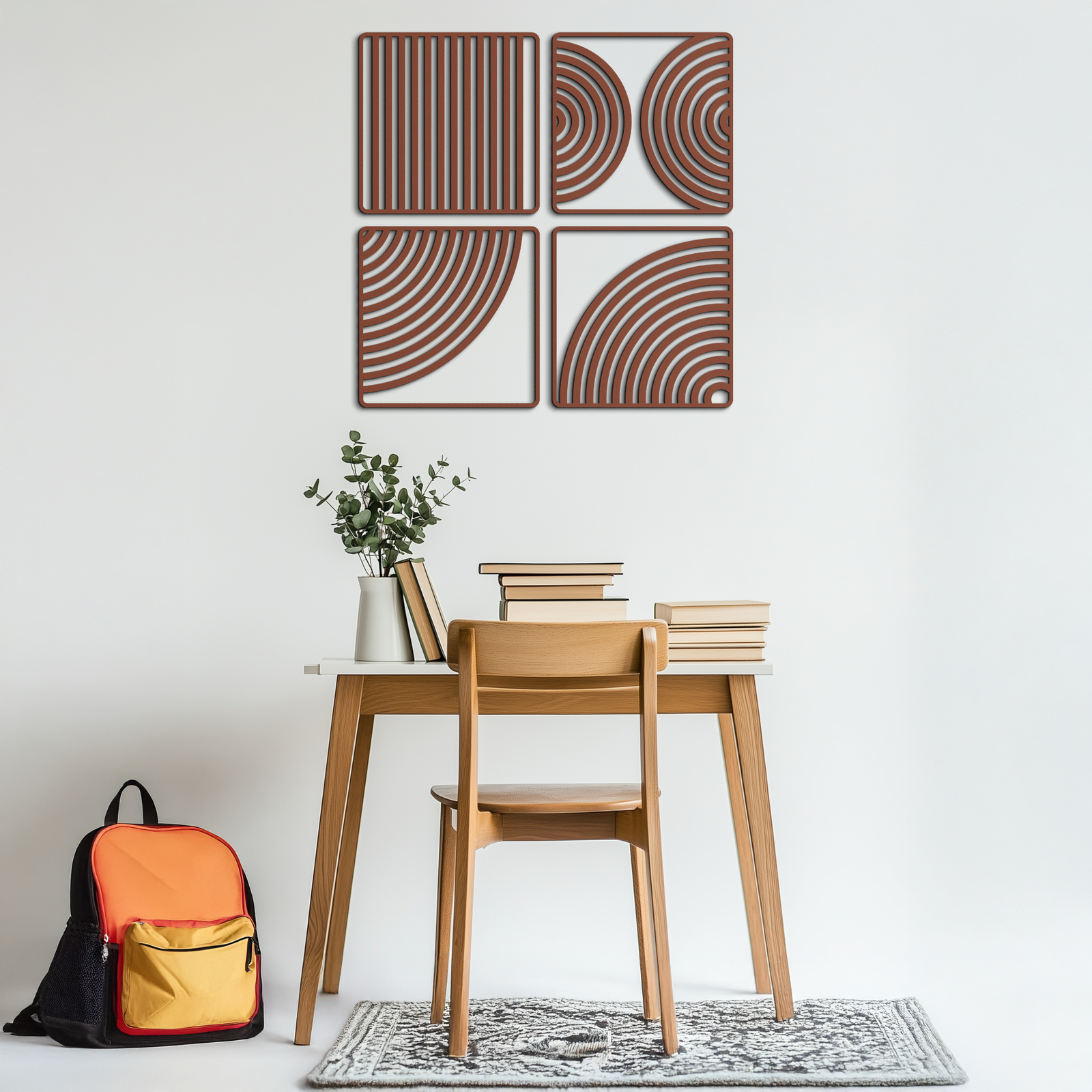 Geometric Pattern Metal Wall Art – 4-Piece Modern Minimalist Steel Decor- KAF363