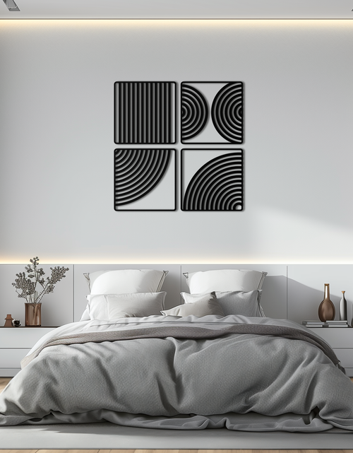Load image into Gallery viewer, Geometric Pattern Metal Wall Art – 4-Piece Modern Minimalist Steel Decor- KAF363