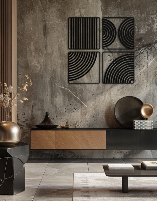 Load image into Gallery viewer, Geometric Pattern Metal Wall Art – 4-Piece Modern Minimalist Steel Decor- KAF363