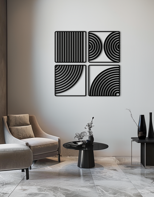 Load image into Gallery viewer, Geometric Pattern Metal Wall Art – 4-Piece Modern Minimalist Steel Decor- KAF363