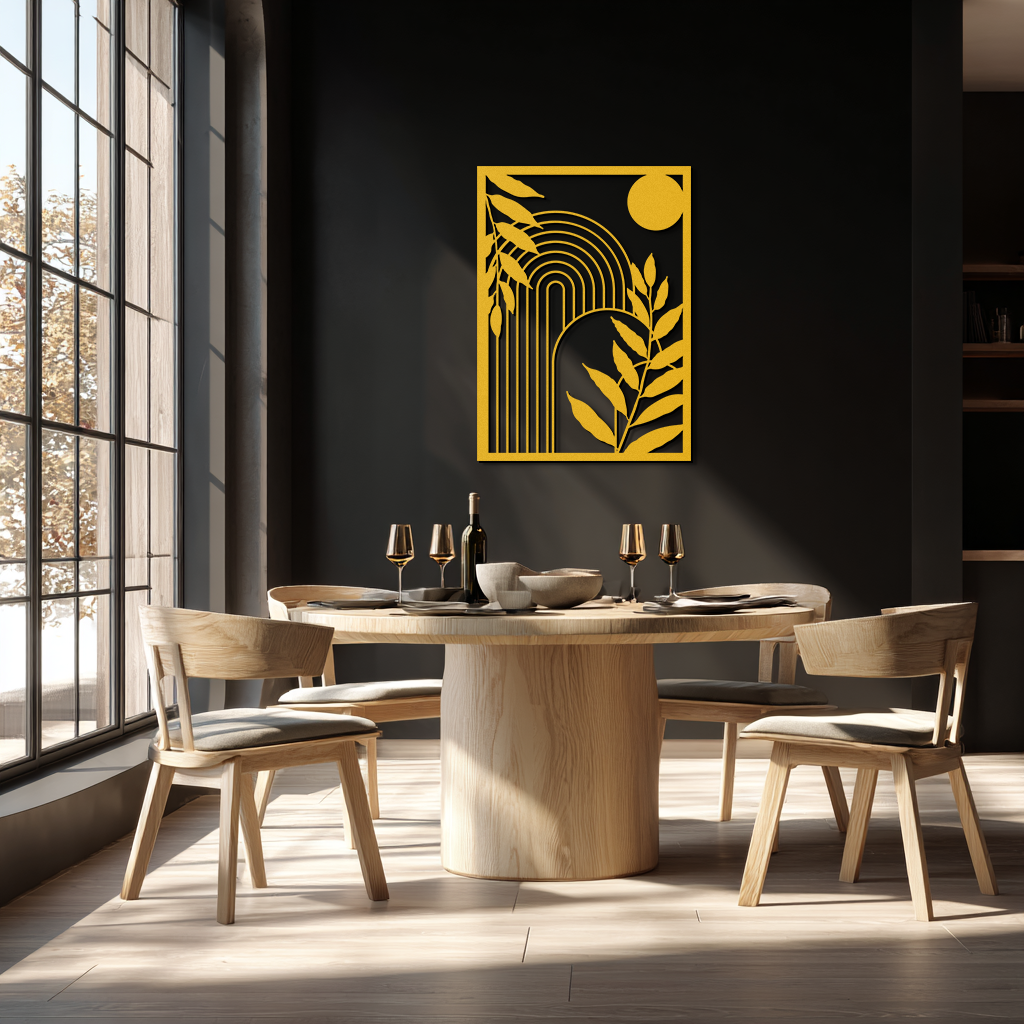 Modern Geometric Botanical Metal Wall Art – Abstract Nature-Inspired Steel Design- KAF366
