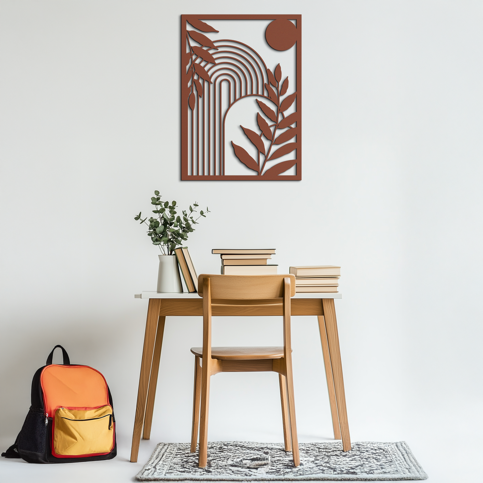 Modern Geometric Botanical Metal Wall Art – Abstract Nature-Inspired Steel Design- KAF366