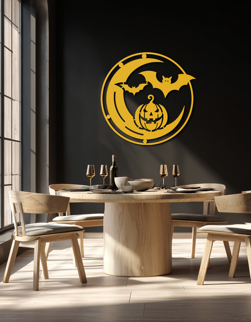 Load image into Gallery viewer, Halloween Bat Pumpkin Metal Wall Art – Spooky Jack-O'-Lantern Steel Decor- KAF371