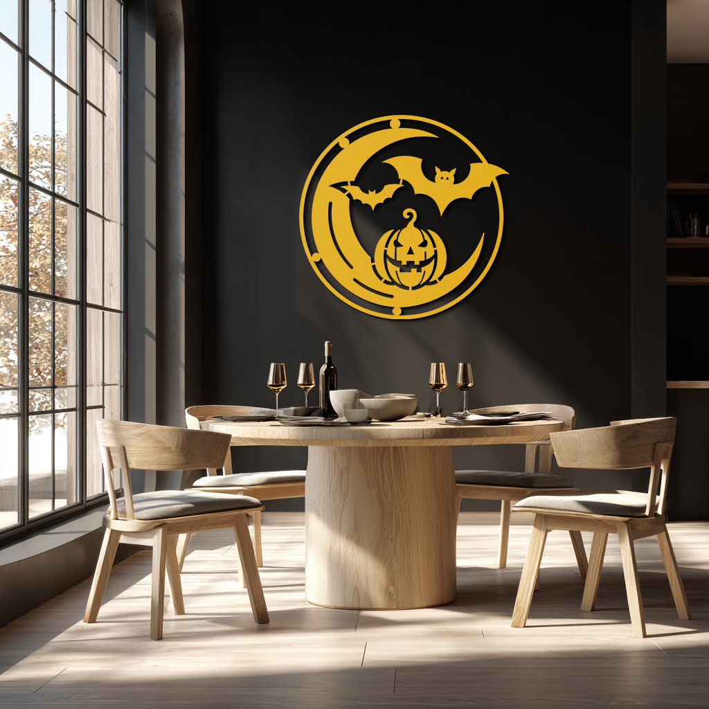 Halloween Bat Pumpkin Metal Wall Art – Spooky Jack-O'-Lantern Steel Decor- KAF371