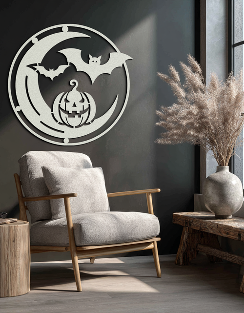 Load image into Gallery viewer, Halloween Bat Pumpkin Metal Wall Art – Spooky Jack-O'-Lantern Steel Decor- KAF371