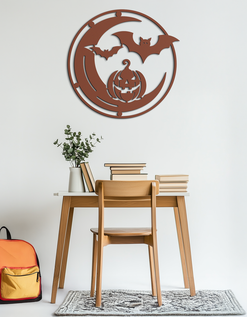 Load image into Gallery viewer, Halloween Bat Pumpkin Metal Wall Art – Spooky Jack-O'-Lantern Steel Decor- KAF371