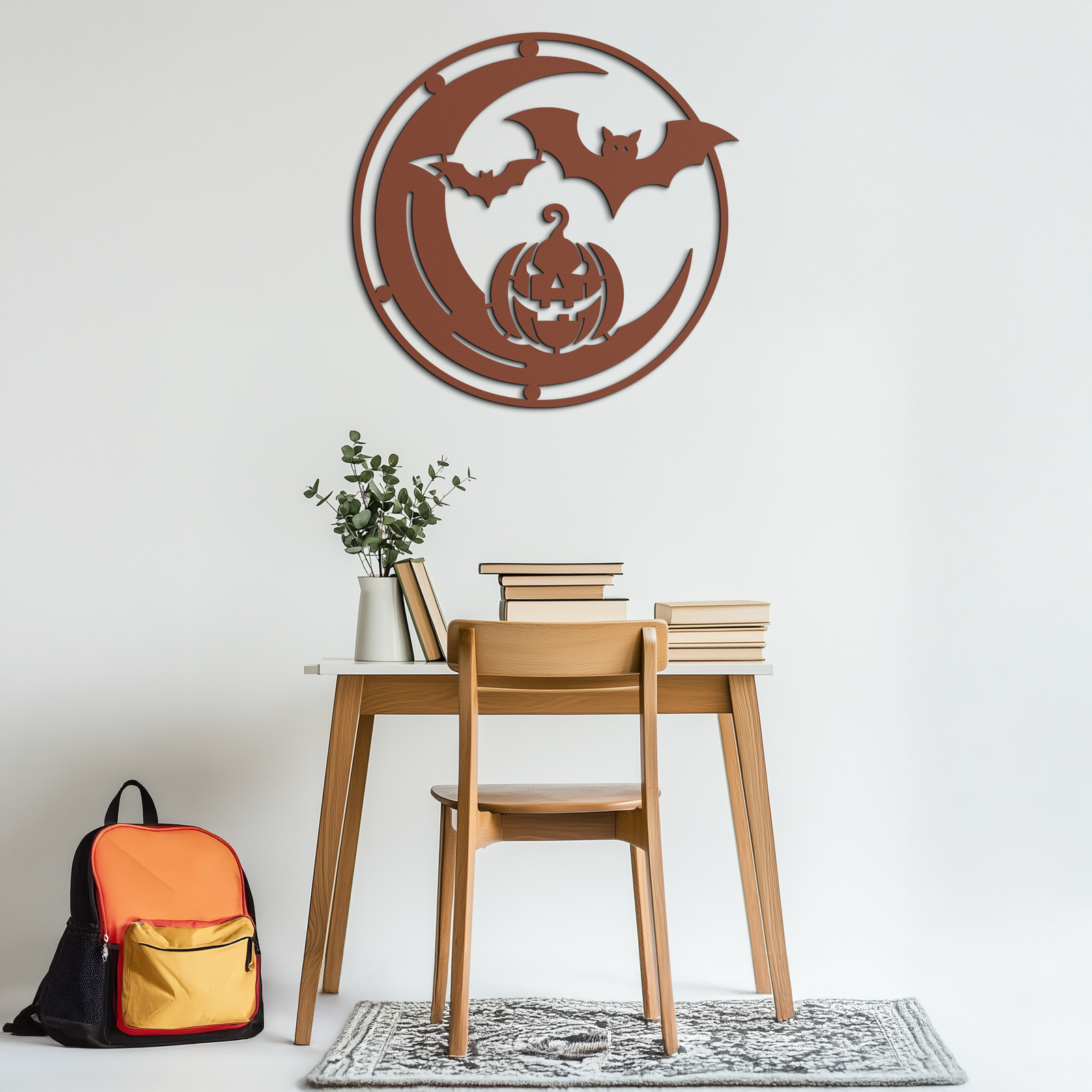 Halloween Bat Pumpkin Metal Wall Art – Spooky Jack-O'-Lantern Steel Decor- KAF371