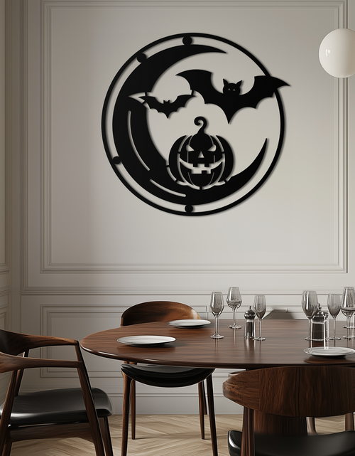 Load image into Gallery viewer, Halloween Bat Pumpkin Metal Wall Art – Spooky Jack-O'-Lantern Steel Decor- KAF371