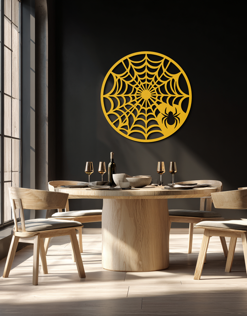 Load image into Gallery viewer, Spider Web Metal Wall Art – Round Halloween Spider Decoration- KAF372