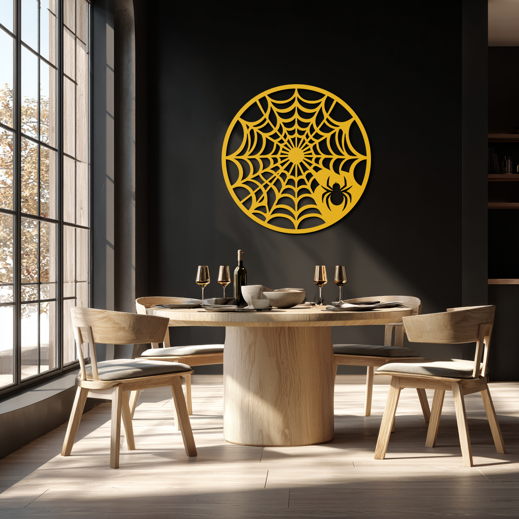 Spider Web Metal Wall Art – Round Halloween Spider Decoration- KAF372
