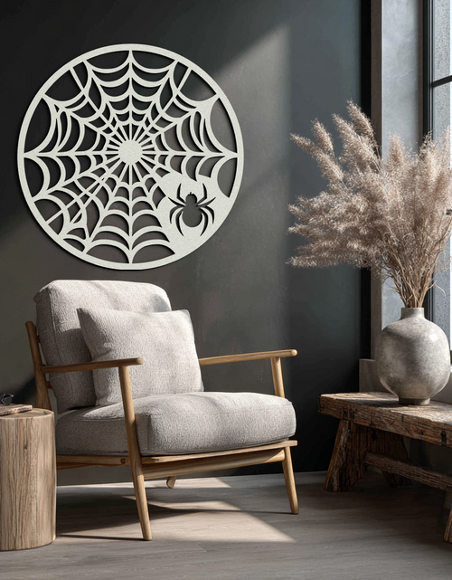 Load image into Gallery viewer, Spider Web Metal Wall Art – Round Halloween Spider Decoration- KAF372
