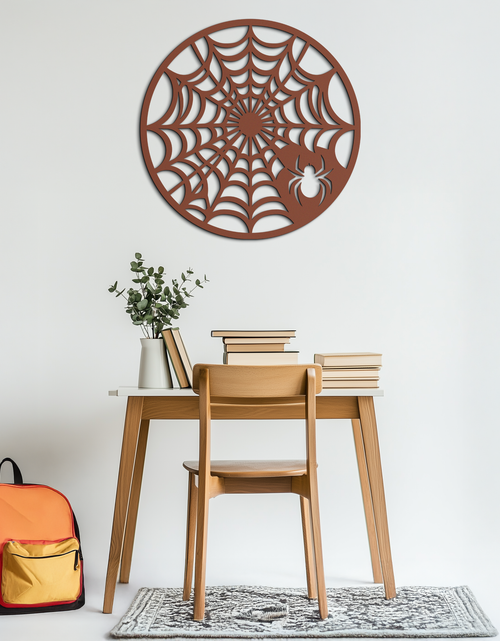 Load image into Gallery viewer, Spider Web Metal Wall Art – Round Halloween Spider Decoration- KAF372
