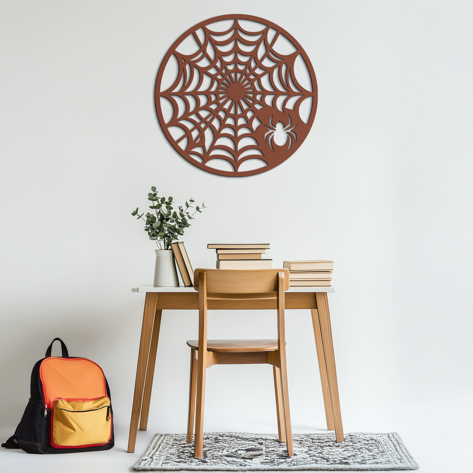 Spider Web Metal Wall Art – Round Halloween Spider Decoration- KAF372