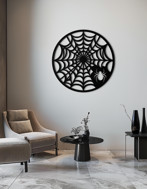 Load image into Gallery viewer, Spider Web Metal Wall Art – Round Halloween Spider Decoration- KAF372