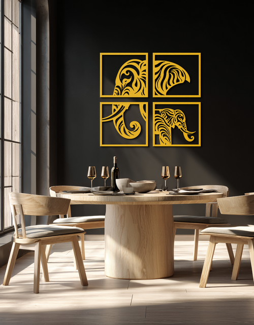 Load image into Gallery viewer, Elephant Silhouette 4-Piece Metal Wall Art – Modern Tribal Design- KAF374