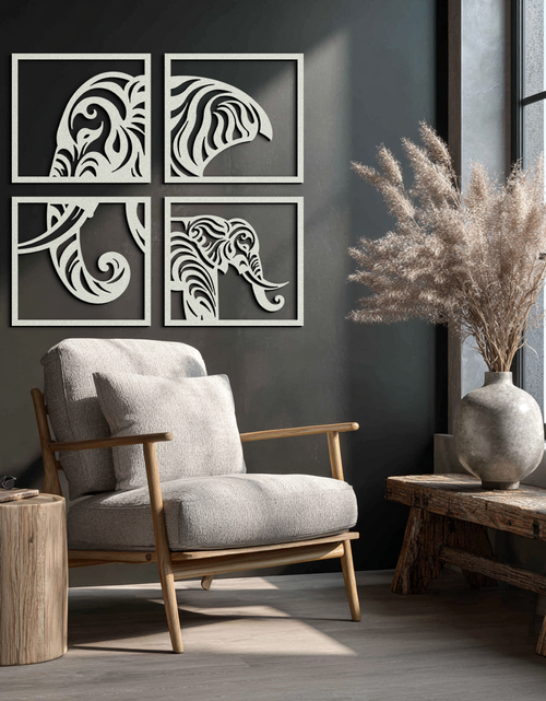 Load image into Gallery viewer, Elephant Silhouette 4-Piece Metal Wall Art – Modern Tribal Design- KAF374