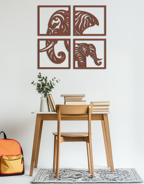 Load image into Gallery viewer, Elephant Silhouette 4-Piece Metal Wall Art – Modern Tribal Design- KAF374