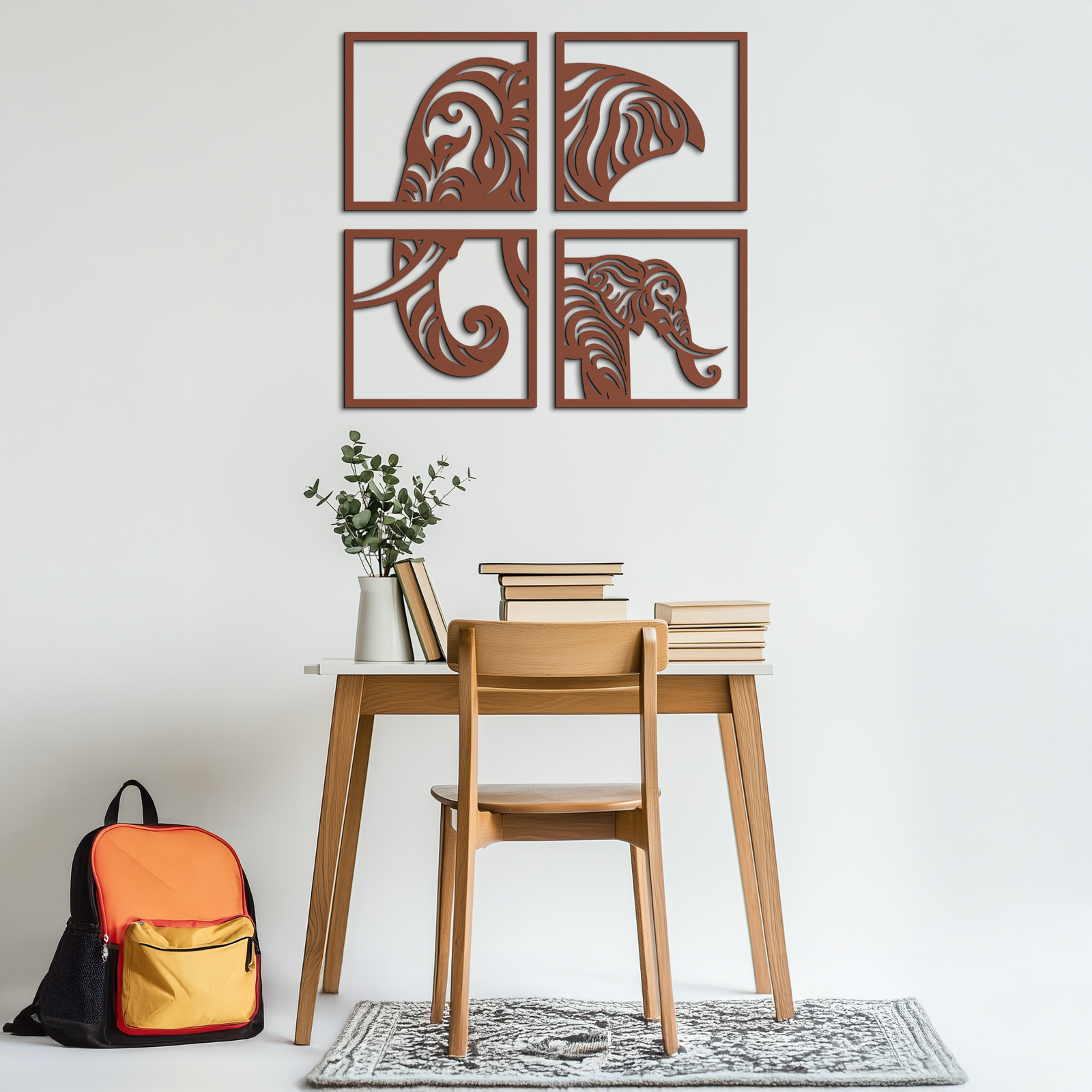 Elephant Silhouette 4-Piece Metal Wall Art – Modern Tribal Design- KAF374