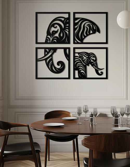 Load image into Gallery viewer, Elephant Silhouette 4-Piece Metal Wall Art – Modern Tribal Design- KAF374