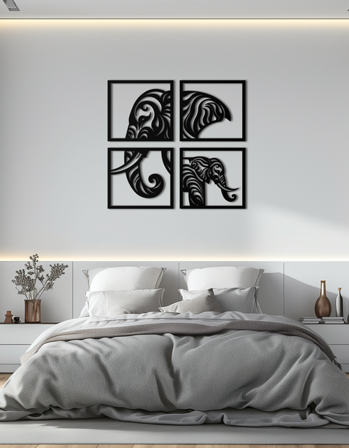 Load image into Gallery viewer, Elephant Silhouette 4-Piece Metal Wall Art – Modern Tribal Design- KAF374