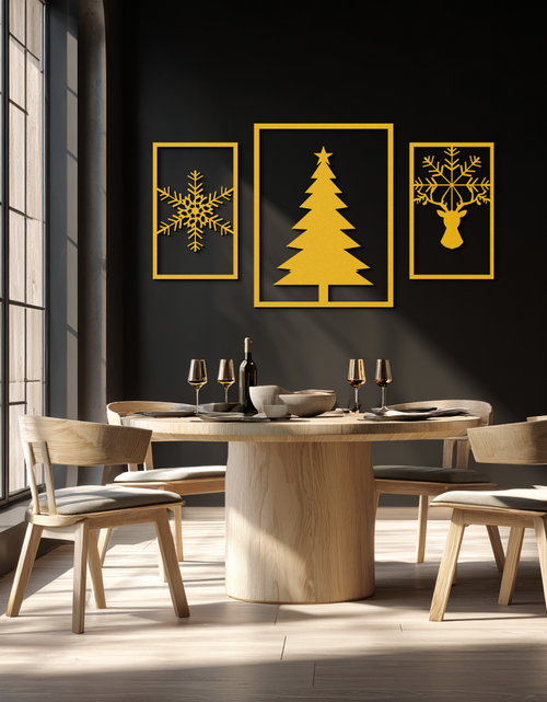 Load image into Gallery viewer, Christmas Tree & Reindeer Metal Wall Art Set – 3 Piece Modern Holiday Decor- KAF377