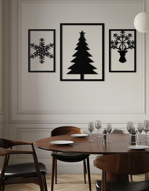 Load image into Gallery viewer, Christmas Tree & Reindeer Metal Wall Art Set – 3 Piece Modern Holiday Decor- KAF377