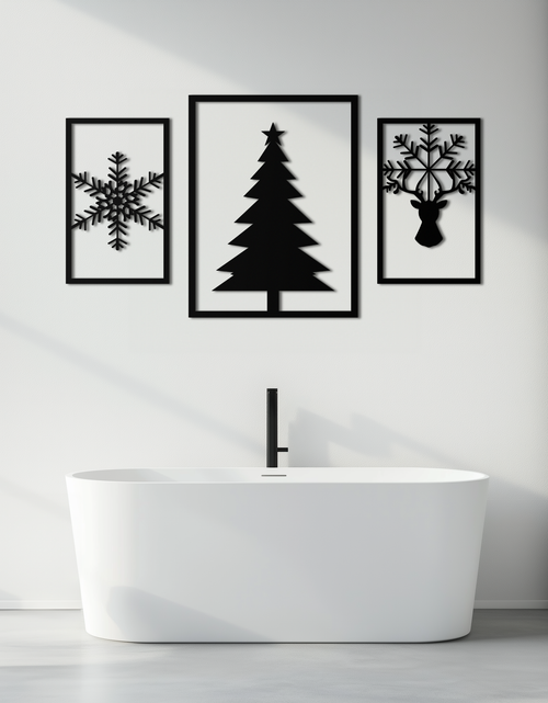 Load image into Gallery viewer, Christmas Tree & Reindeer Metal Wall Art Set – 3 Piece Modern Holiday Decor- KAF377