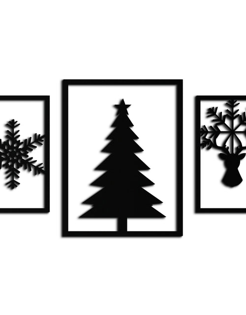 Load image into Gallery viewer, Christmas Tree & Reindeer Metal Wall Art Set – 3 Piece Modern Holiday Decor- KAF377
