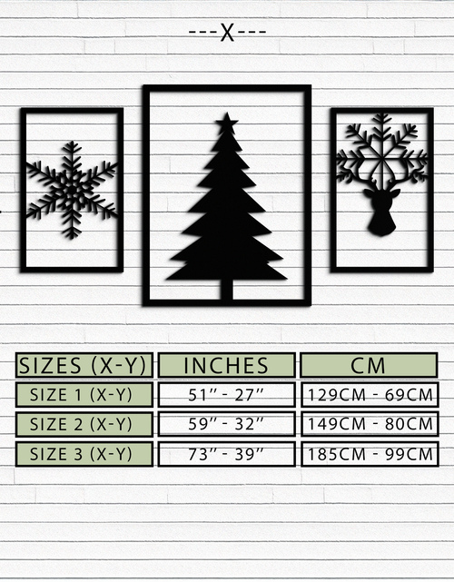 Load image into Gallery viewer, Christmas Tree & Reindeer Metal Wall Art Set – 3 Piece Modern Holiday Decor- KAF377