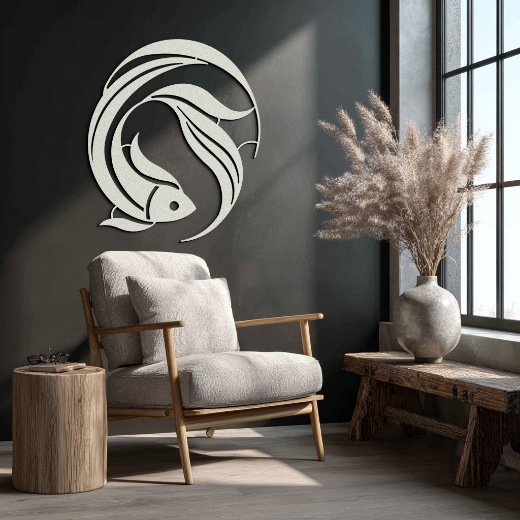 Japanese fish Metal Wall Art – Elegant Minimalist Ocean Decor- KAF379